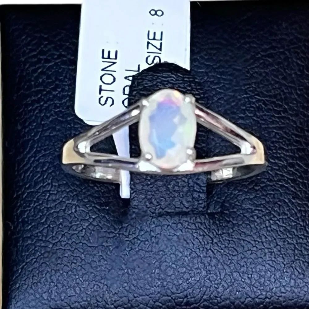 Genuine Faceted Ethiopian Opal 925 Sterling Silver Ring Size 8